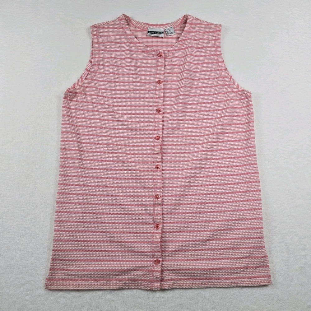 Workable Separates Pink Striped Tank Top Women's Size Medium Button Up